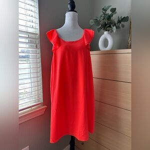 CeCe Bright Coral Ruffle-Shoulder Mini Dress